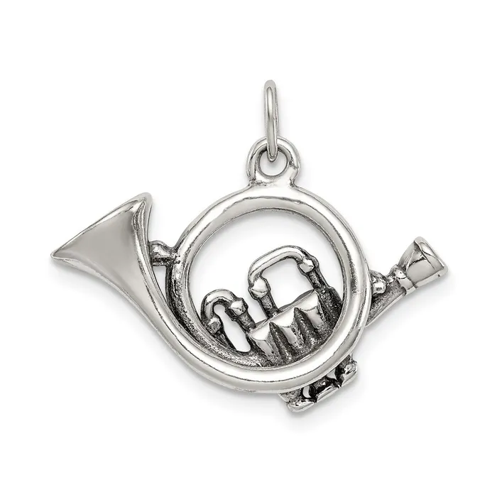TreasureFineJewelers Rings Sterling Silver Antiqued French Horn Charm