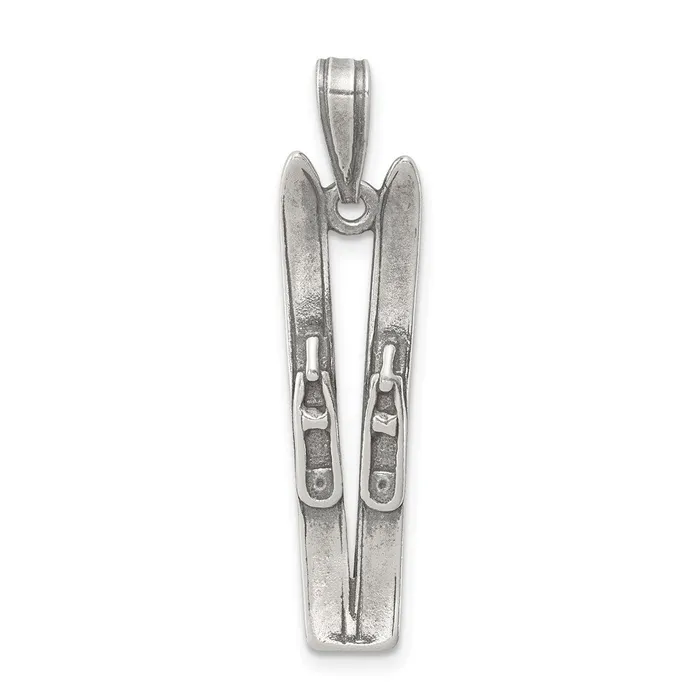 TreasureFineJewelers Rings Sterling Silver Antiqued Skis Charm