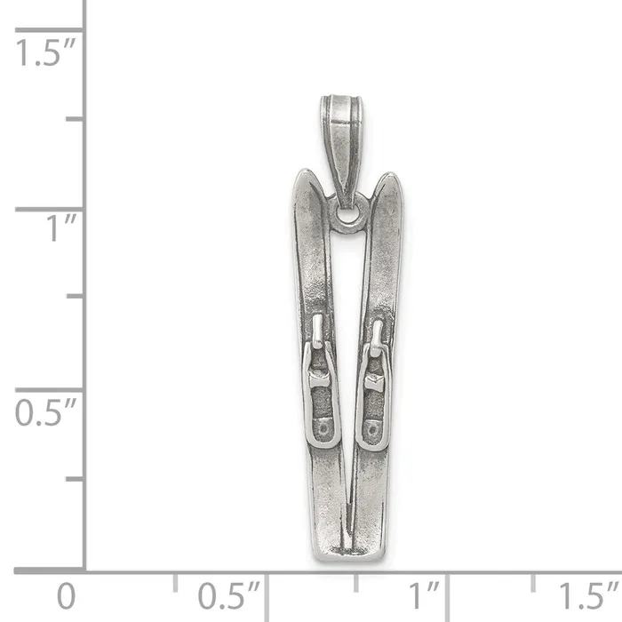 TreasureFineJewelers Rings Sterling Silver Antiqued Skis Charm