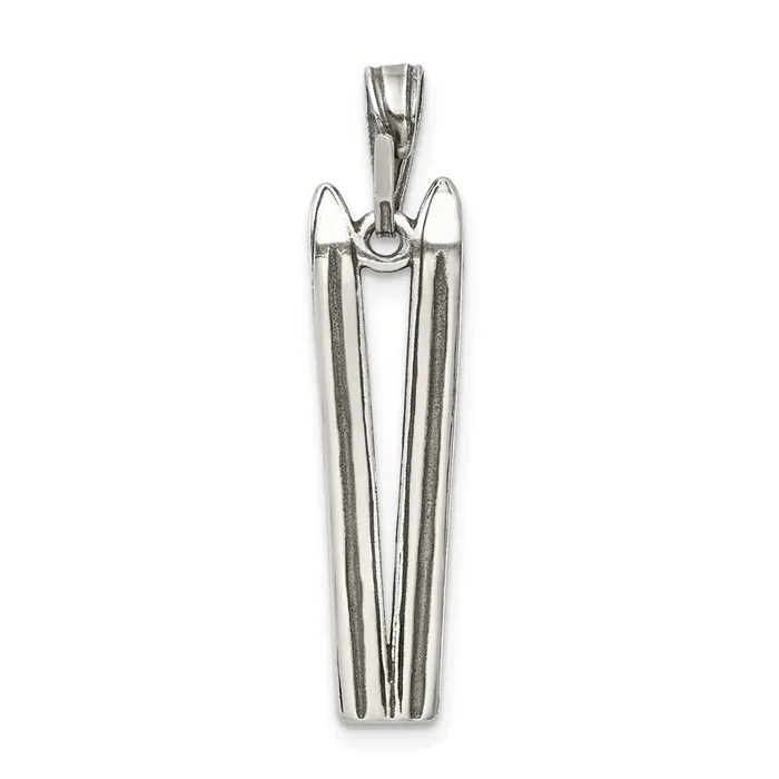 TreasureFineJewelers Rings Sterling Silver Antiqued Skis Charm