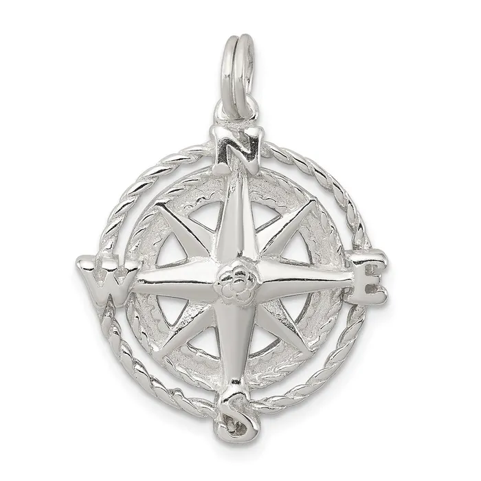 TreasureFineJewelers Rings Sterling Silver Compass Charm