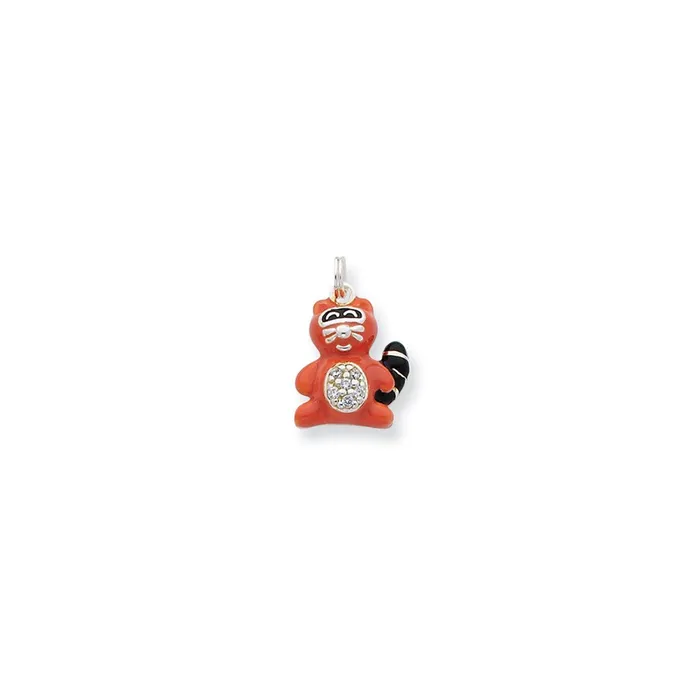 TreasureFineJewelers Rings Sterling Silver CZ Enameled Polished Raccoon Charm