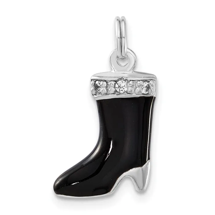 TreasureFineJewelers Rings Sterling Silver CZ Polished Enamel Boot Charm