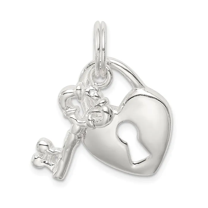 TreasureFineJewelers Rings Sterling Silver Heart Key Charm