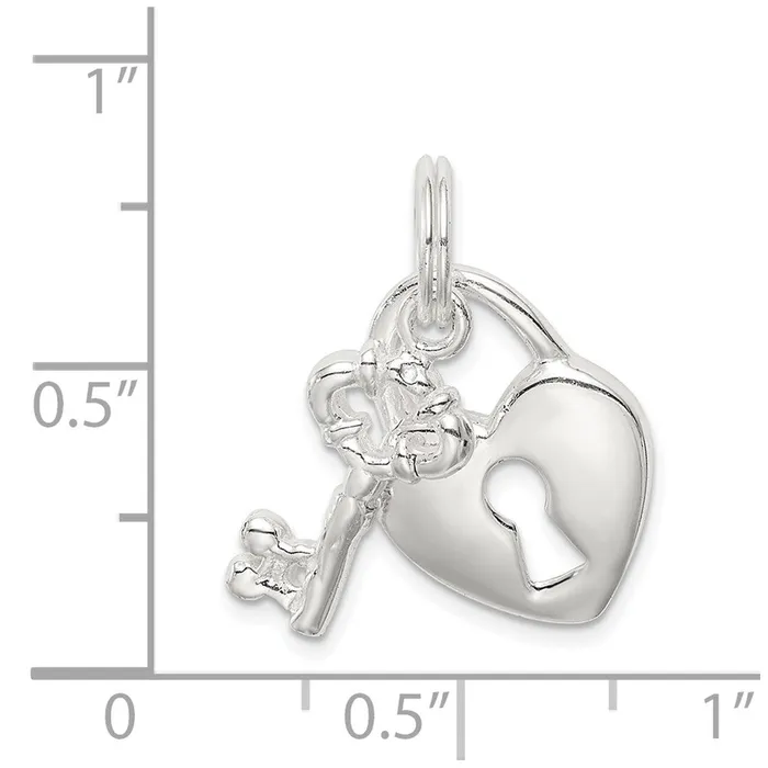 TreasureFineJewelers Rings Sterling Silver Heart Key Charm