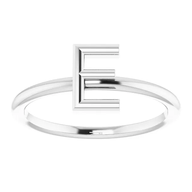 TreasureFineJewelers Rings Sterling Silver Initial E Ring
