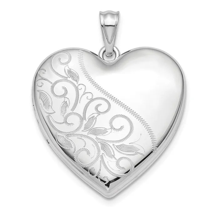 TreasureFineJewelers Rings Sterling Silver Rhodiumplated 24mm Scrolled Ash Holder Heart Locket