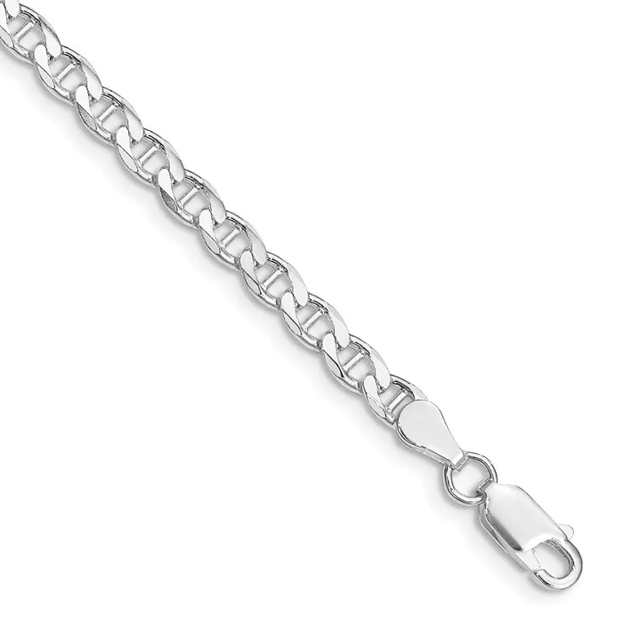 TreasureFineJewelers Rings Sterling Silver Rhodiumplated 415mm Flat Cuban Anchor Chain