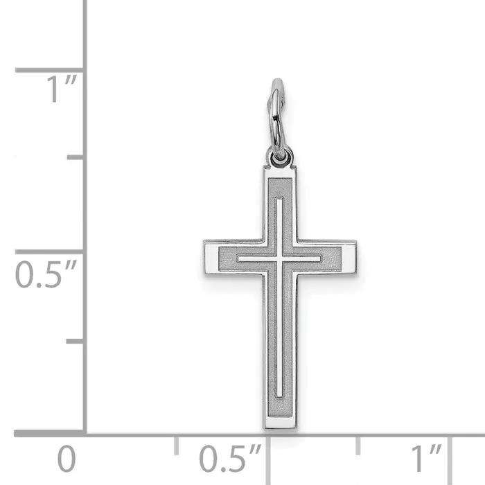 TreasureFineJewelers Rings Sterling Silver Rhodiumplated Laser Designed Cross Charm