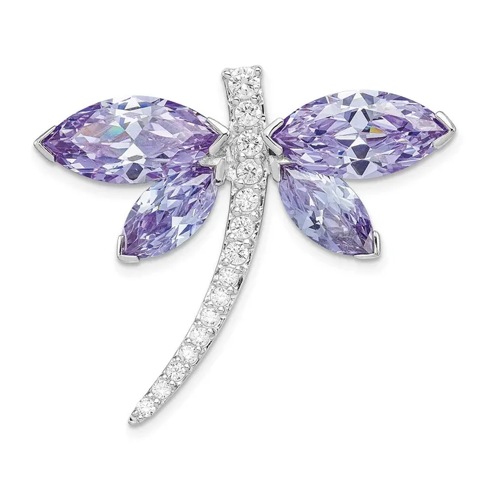 TreasureFineJewelers Rings Sterling Silver Rhodium plated Lavender CZ Dragonfly Slide