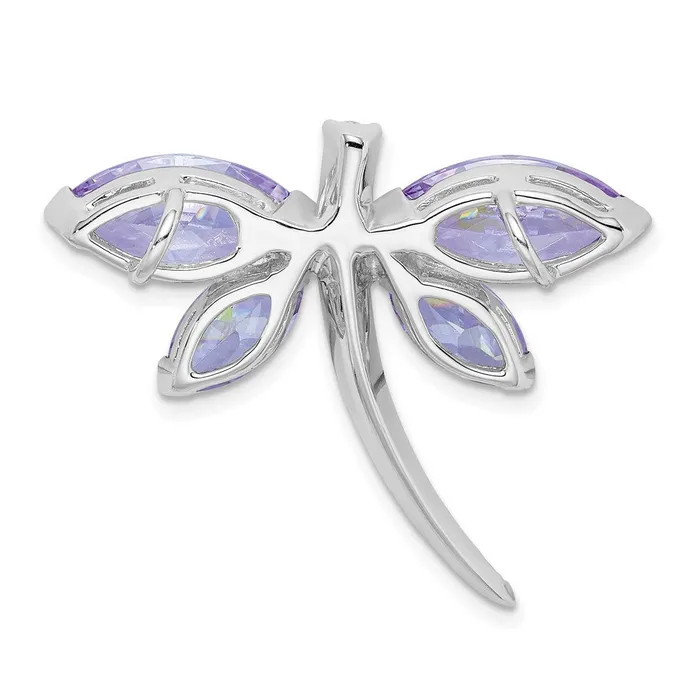 TreasureFineJewelers Rings Sterling Silver Rhodium plated Lavender CZ Dragonfly Slide