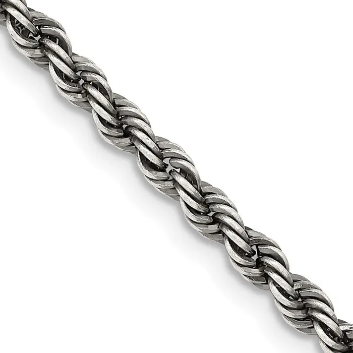 TreasureFineJewelers Rings Sterling Silver Rutheniumplated 3mm Rope Chain