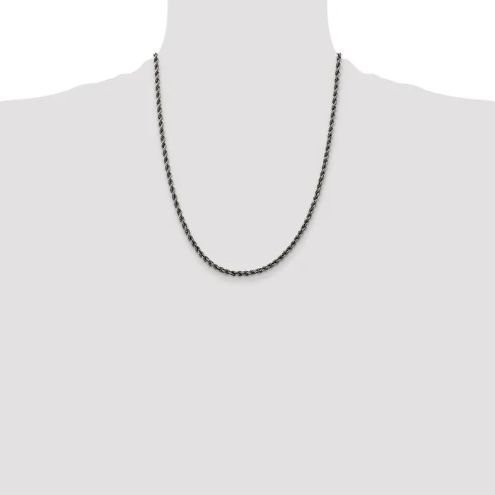 TreasureFineJewelers Rings Sterling Silver Rutheniumplated 3mm Rope Chain