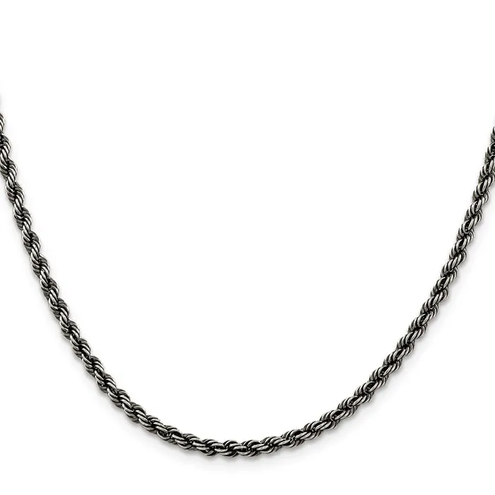 TreasureFineJewelers Rings Sterling Silver Rutheniumplated 3mm Rope Chain