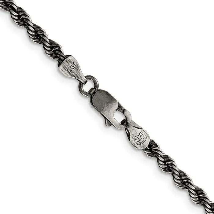 TreasureFineJewelers Rings Sterling Silver Rutheniumplated 3mm Rope Chain
