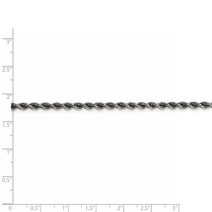 TreasureFineJewelers Rings Sterling Silver Rutheniumplated 3mm Rope Chain