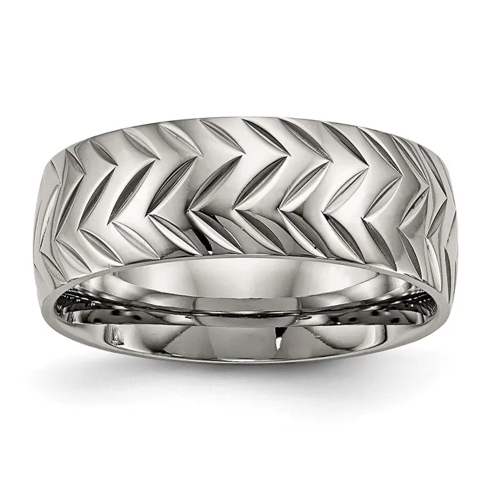 TreasureFineJewelers Rings Titanium Polished Diamond Cut 8mm Band