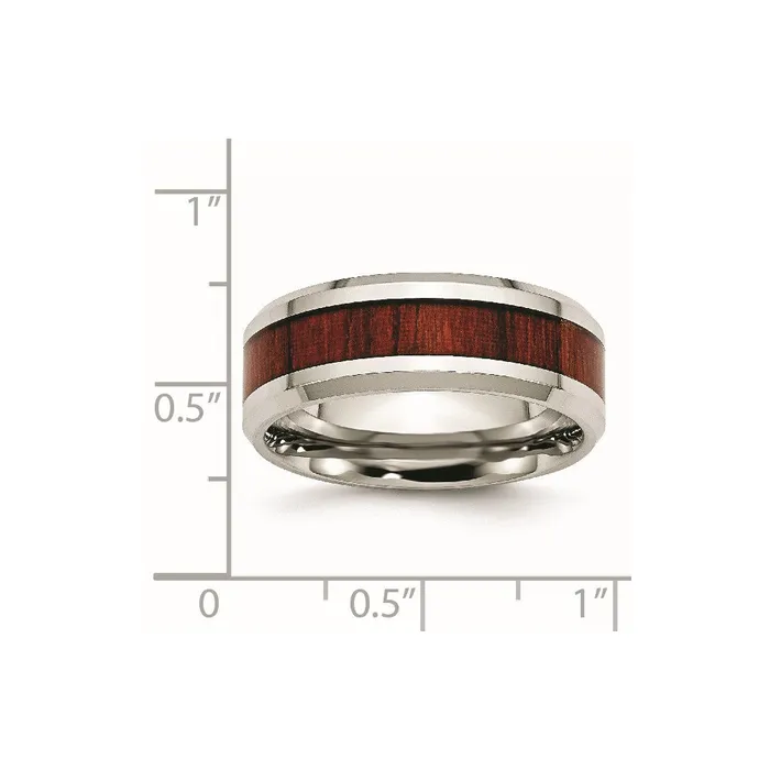 TreasureFineJewelers Stainless Steel Polished Red Koa Wood Inlay Enameled 8mm Band Rings