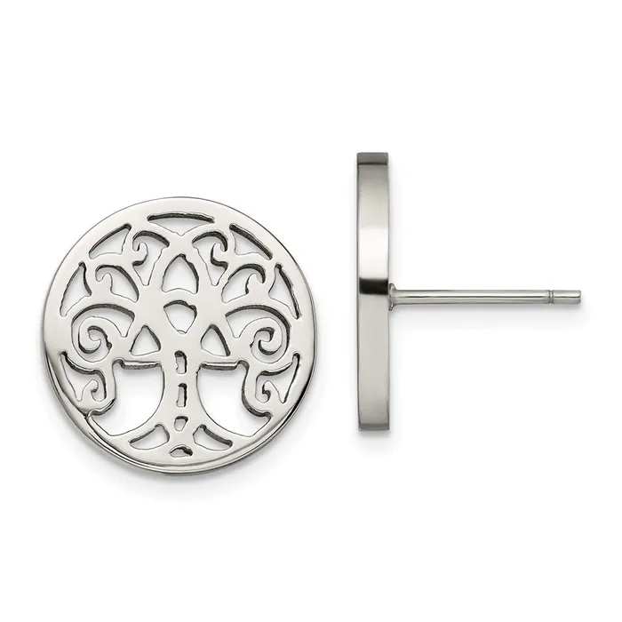 TreasureFineJewelers Stainless Steel Polished Tree of Life Post Earrings Earrings TreasureFineJewelers Stainless Steel Polished Tree of Life Post Earrings Earrings