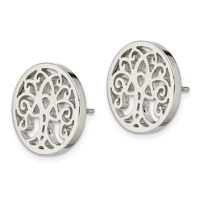 TreasureFineJewelers Stainless Steel Polished Tree of Life Post Earrings Earrings