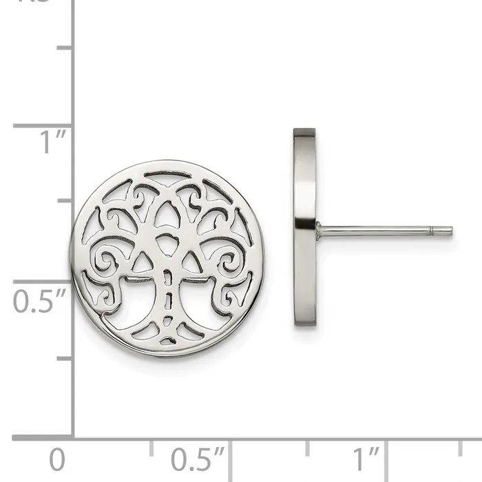 TreasureFineJewelers Stainless Steel Polished Tree of Life Post Earrings Earrings