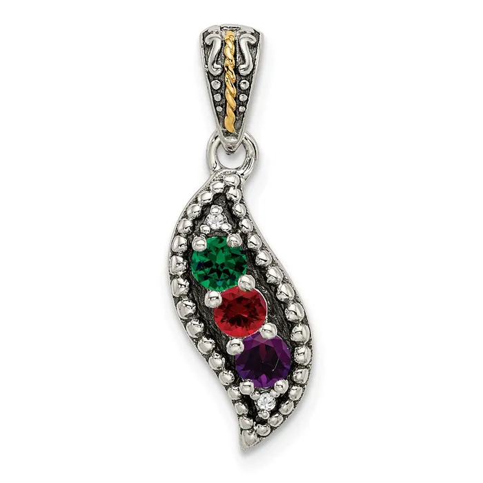 TreasureFineJewelers Sterling Silver 14k Threestone and Diamond Mothers Pendant SemiMount Necklaces