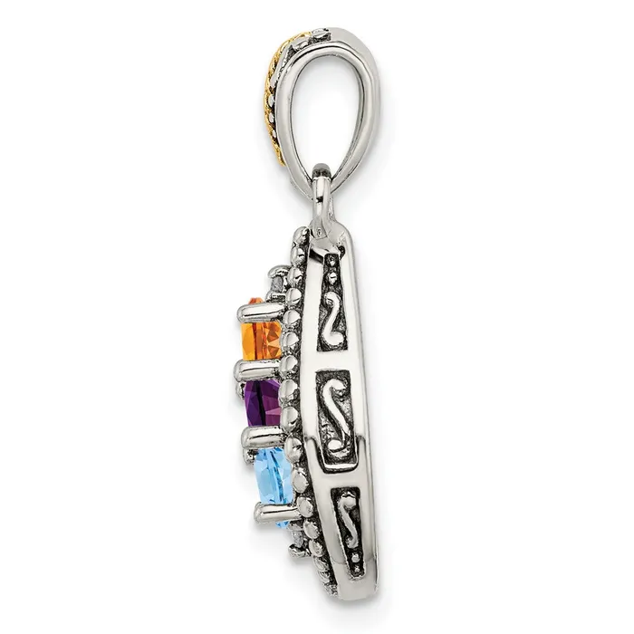 TreasureFineJewelers Sterling Silver 14k Threestone and Diamond Mothers Pendant SemiMount Necklaces