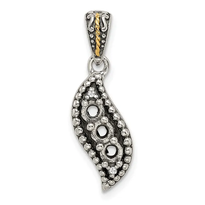 TreasureFineJewelers Sterling Silver 14k Threestone and Diamond Mothers Pendant SemiMount Necklaces