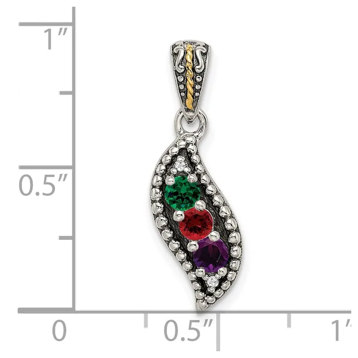 TreasureFineJewelers Sterling Silver 14k Threestone and Diamond Mothers Pendant SemiMount Necklaces