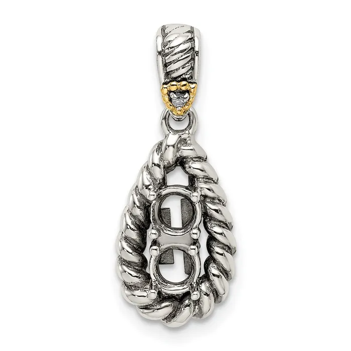 TreasureFineJewelers Sterling Silver 14k Twostone and Diamond Mothers Pendant Necklaces