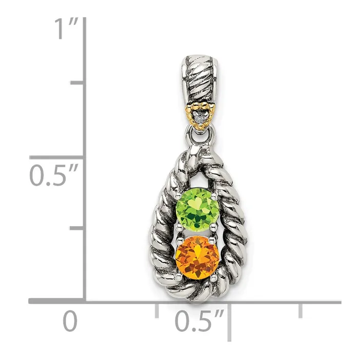 TreasureFineJewelers Sterling Silver 14k Twostone and Diamond Mothers Pendant Necklaces