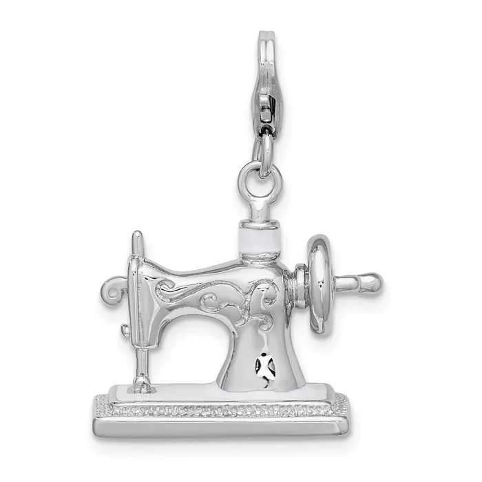 TreasureFineJewelers Sterling Silver Amore La Vita Rhodpl 3D Enameled Sewing Machine Charm Rings