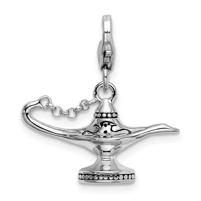 TreasureFineJewelers Sterling Silver Amore La Vita Rhodiumpl 3D Enameled Magic Lamp Charm Rings