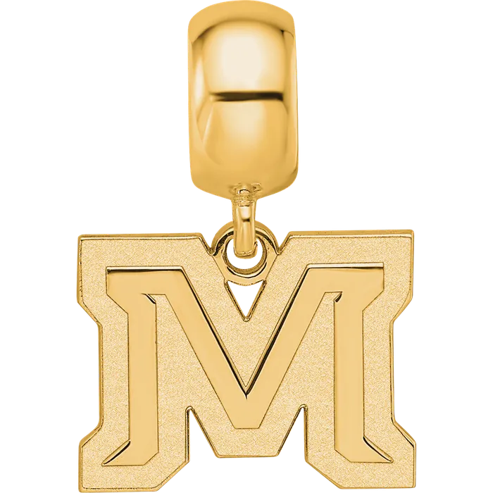 TreasureFineJewelers Sterling Silver Goldplated LogoArt Montana State University Letter M Small Dangle Bead Charm Rings