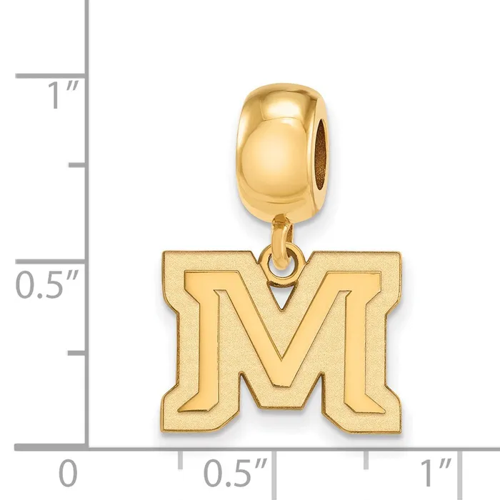 TreasureFineJewelers Sterling Silver Goldplated LogoArt Montana State University Letter M Small Dangle Bead Charm Rings