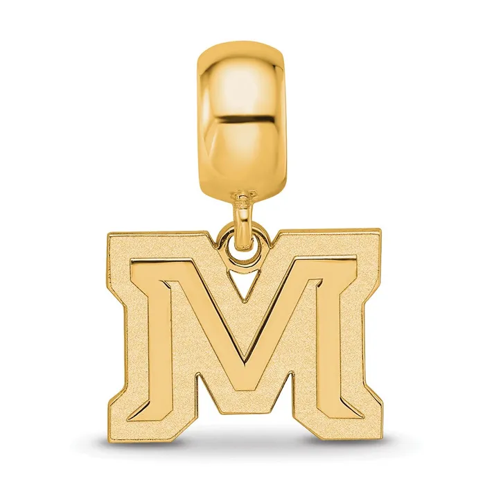TreasureFineJewelers Sterling Silver Goldplated LogoArt Montana State University Letter M Small Dangle Bead Charm Rings