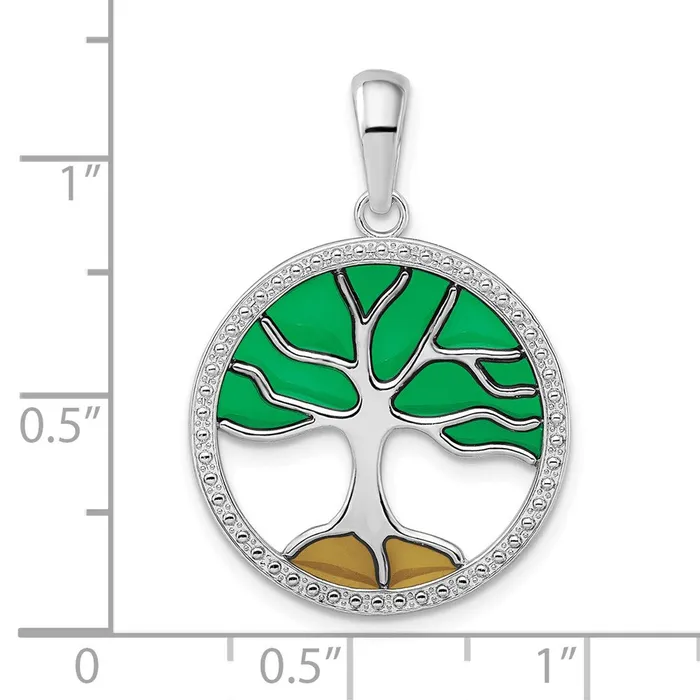 TreasureFineJewelers Sterling Silver Polished Enameled Tree of Life Pendant Necklaces