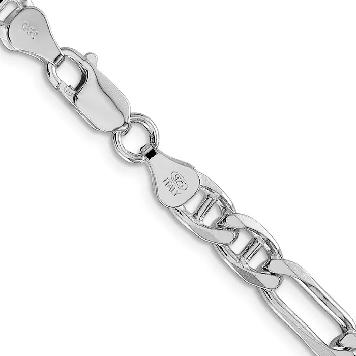TreasureFineJewelers Sterling Silver Rhodiumplated 65mm Figaro Anchor Chain Rings