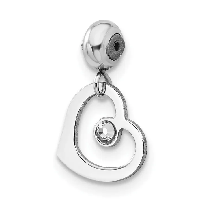 TreasureFineJewelers Sterling Silver Rhodiumplated MeMi Heart wSwarovski Crystal Charm Rings