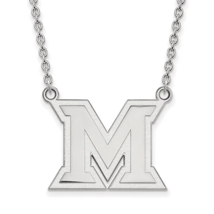 TreasureFineJewelers Sterling Silver Rhodiumplated Miami University Ohio Letter M Large Pendant 18 inch Necklace Necklaces