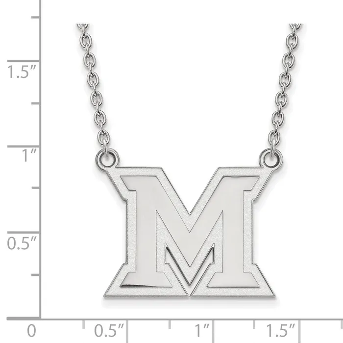 TreasureFineJewelers Sterling Silver Rhodiumplated Miami University Ohio Letter M Large Pendant 18 inch Necklace Necklaces