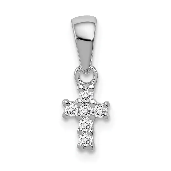 TreasureFineJewelers Sterling Silver Rhodiumplated Polished CZ Cross Pendant Necklaces