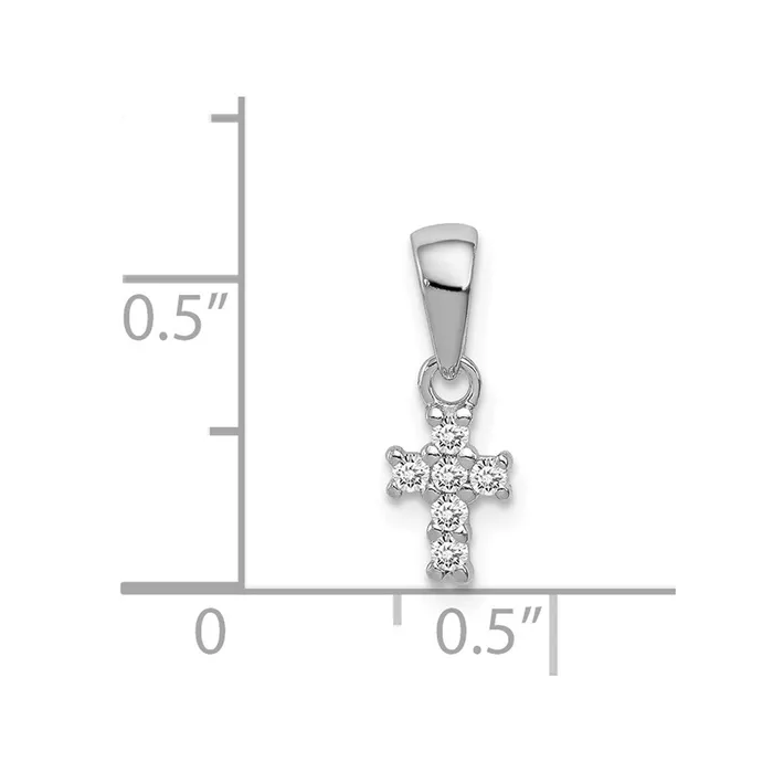 TreasureFineJewelers Sterling Silver Rhodiumplated Polished CZ Cross Pendant Necklaces