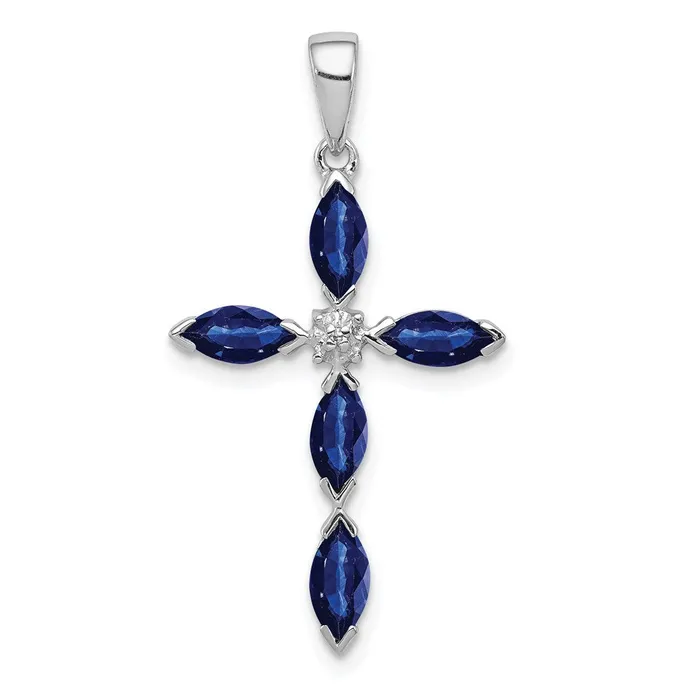TreasureFineJewelers Sterling Silver Rhodium Sapphire Diamond Pendant Necklaces TreasureFineJewelers Sterling Silver Rhodium Sapphire Diamond Pendant Necklaces