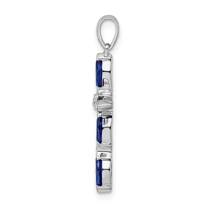 TreasureFineJewelers Sterling Silver Rhodium Sapphire Diamond Pendant Necklaces