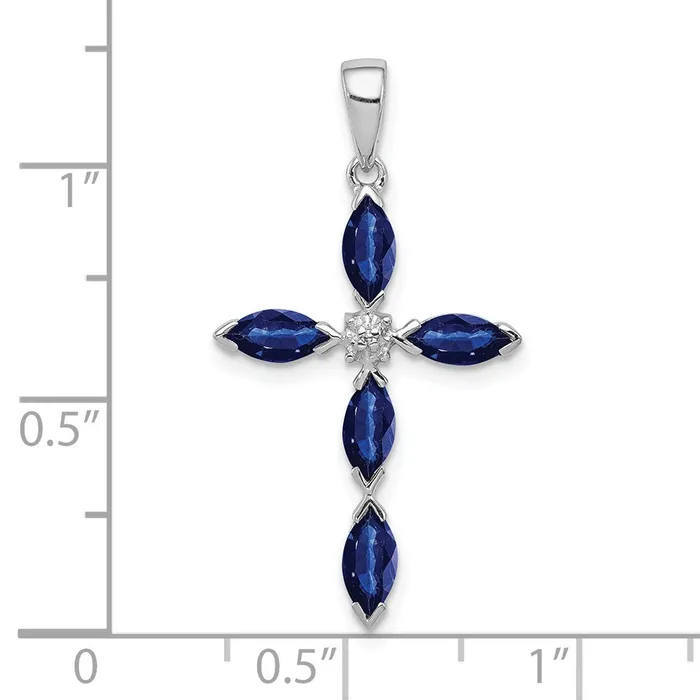 TreasureFineJewelers Sterling Silver Rhodium Sapphire Diamond Pendant Necklaces