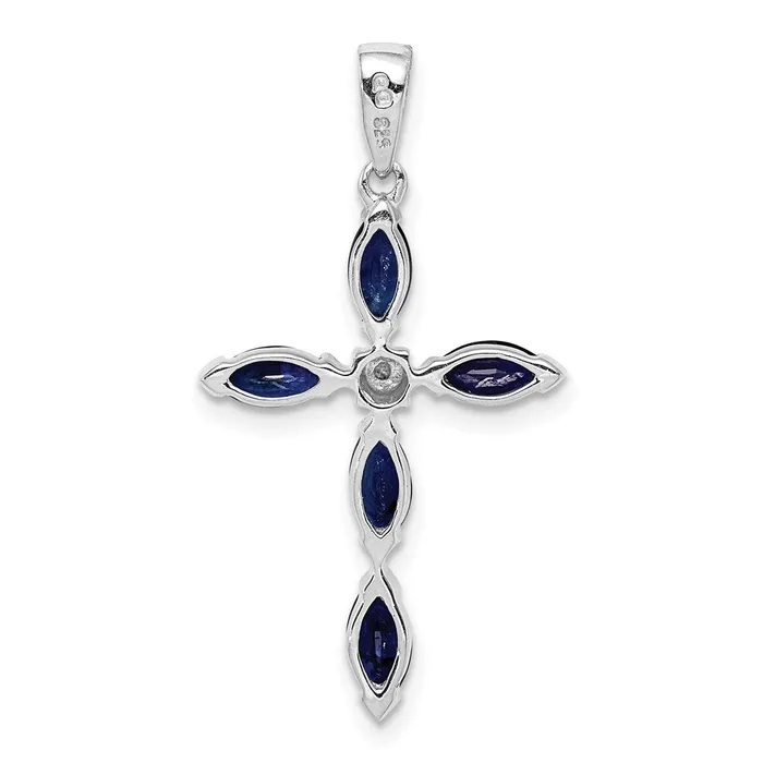TreasureFineJewelers Sterling Silver Rhodium Sapphire Diamond Pendant Necklaces