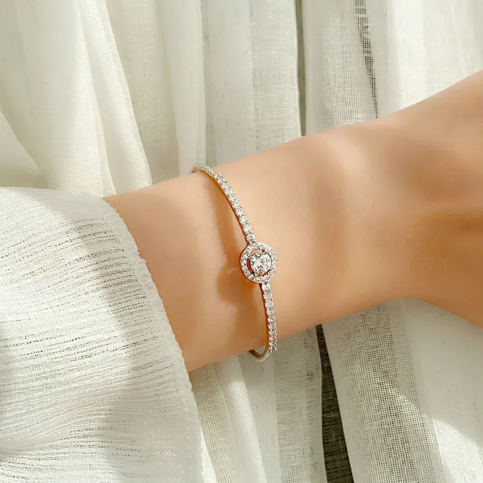Trendolla Jewelry Bracelets Round Open Moissanite Bracelet