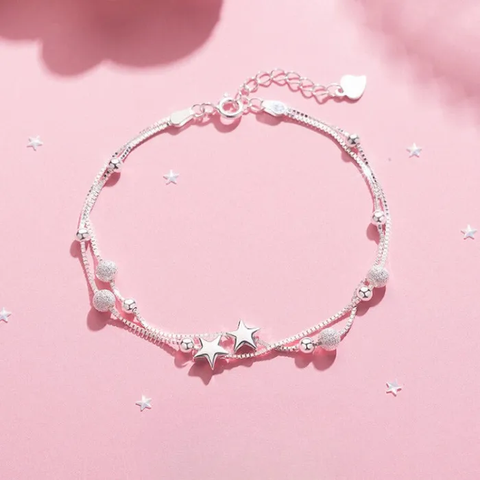 Trendolla Jewelry Bracelets S925 Silver Double Layer Star Bracelet