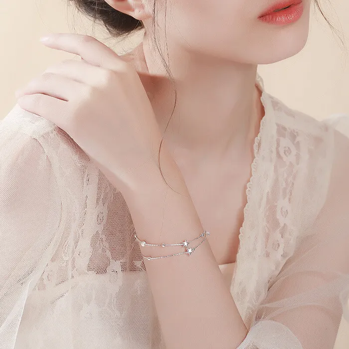 Trendolla Jewelry Bracelets S925 Silver Double Layer Star Bracelet